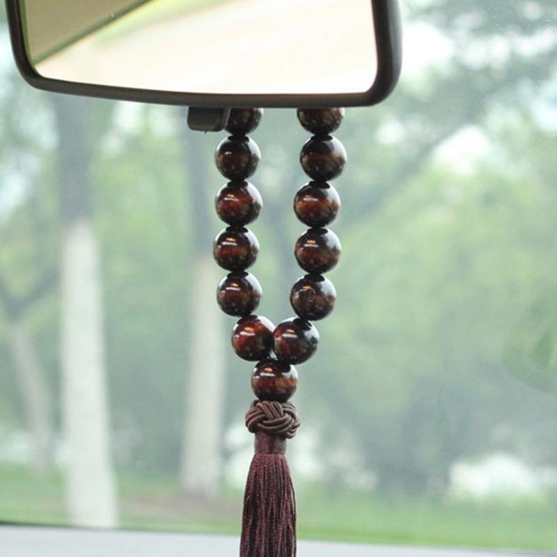 Rosary Hanging Ornament Wood On Car Rear View Mirror Gears Shift Decor