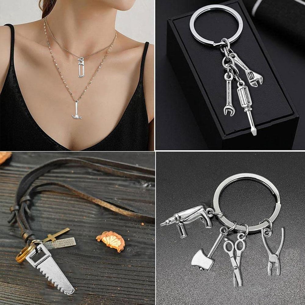 6/12/20pcs Alloy Material Tool Handle Hammer Handle Pendant Home Tool Pendant DIY Bracelet Necklace Earrings Jewelry Making Accessories