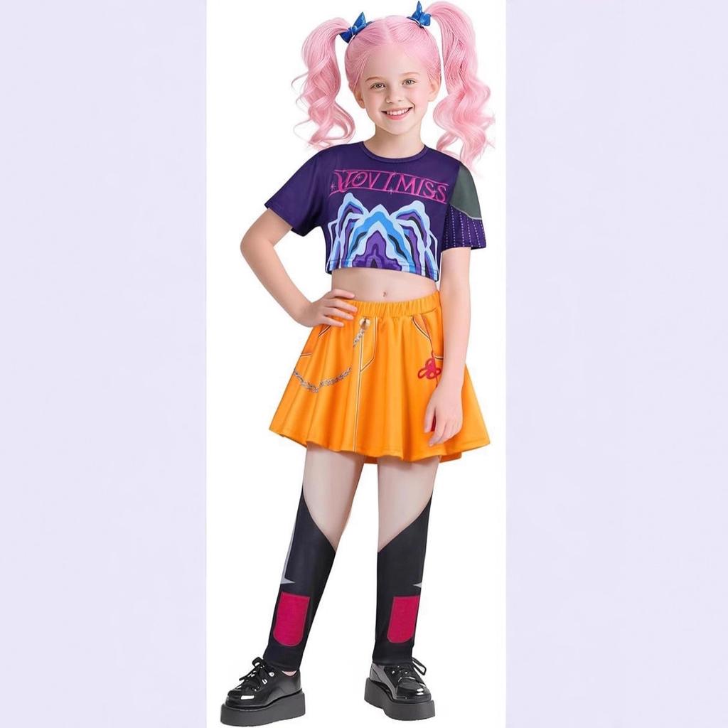 K-Pop Children Mira Rumi Zoey Demon Hunters Cosplay Costume for Girl Halloween Party Stage Pattern Role Play Clothes