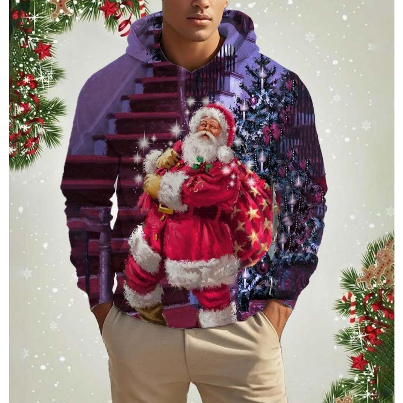 Lustiger Weihnachts-Kapuzenpullover für Herren mit 3D-Druck, Sweatshirts, Harajuku, Kapuzenpullover, Herbst, Weihnachtsmann-Kleidung, Streetwear, Herrenbekleidung