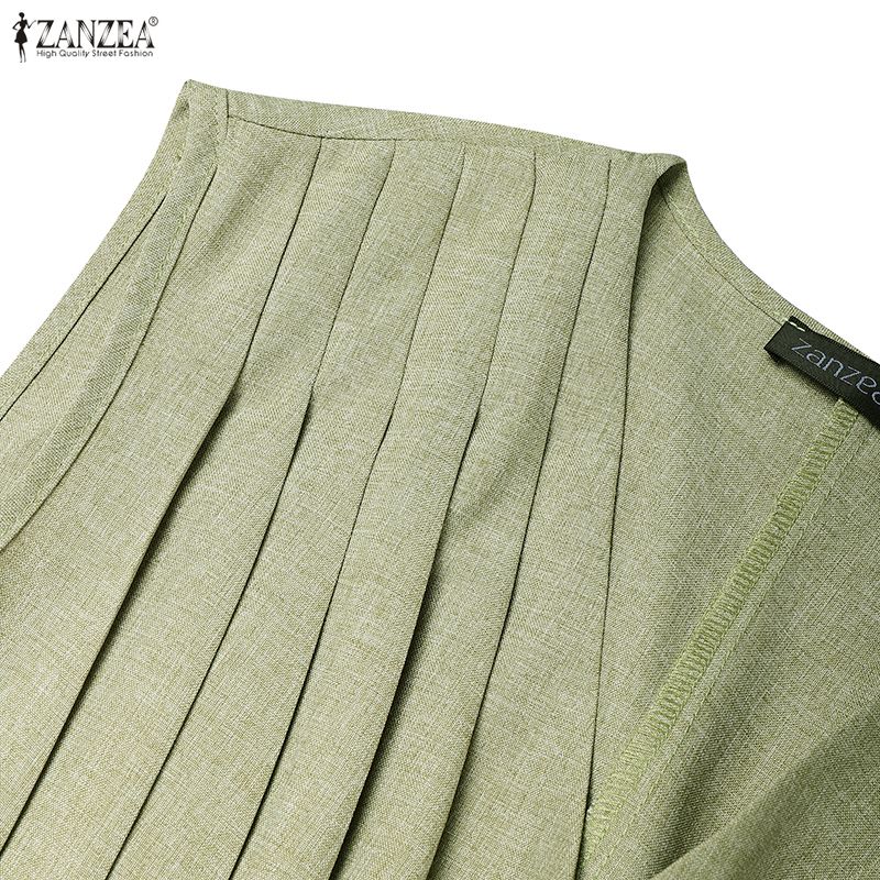 ZANZEA Rochie Casual de Vară cu Gât în V, Fără Mâneci pentru Femei