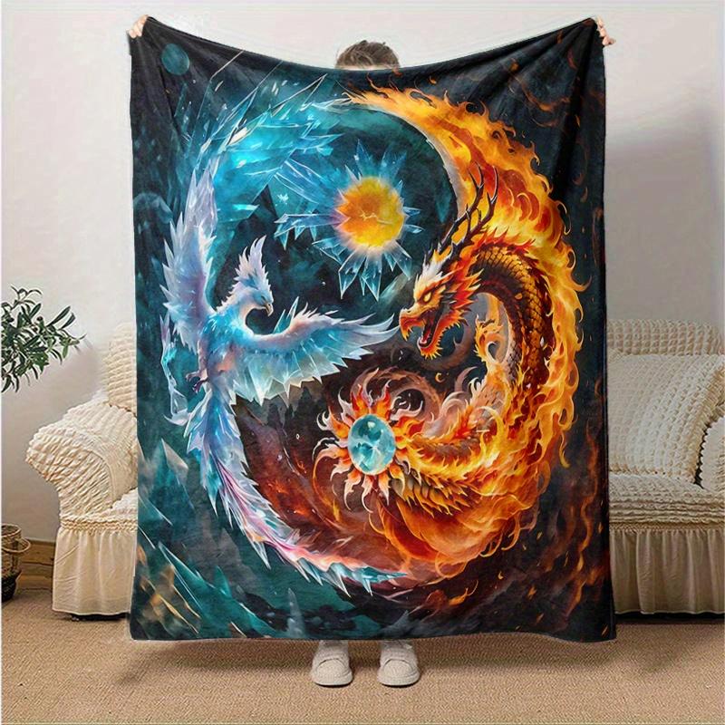 1pc The Dance of Fire and Ice Dragons Blanket  Soft Warm for Home Decor, Living Room, Travel, Camping, Car Blankets, Beach