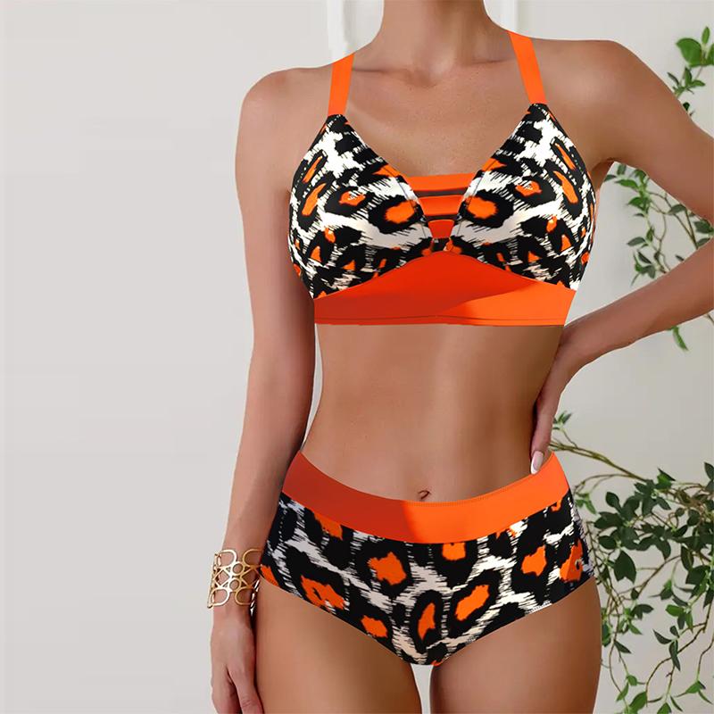 Dámské plavky Tankini 2dílné plavky oranžové personalizované leopardí potisk, prázdninové plavky
