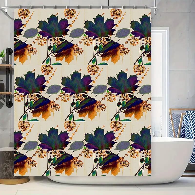 

Leaf Print Shower Curtain Waterproof Fabric Decorative Bathroom Shower Room Privacy Screen Home Decoration W60H190(CM)-1 Pcs