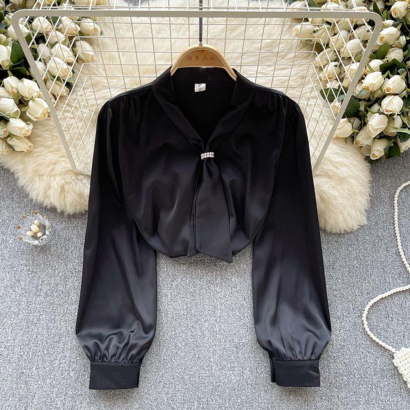 

Fancy Elegant All-Matching Spring Clothing Long Sleeve Tops Shirt Black One size