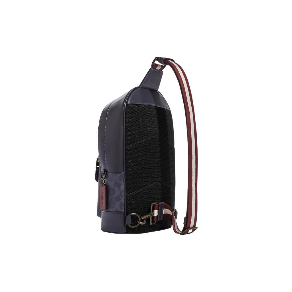 Coach West 20 Varsity Pattern Print Zipper Closure Coated Canvas And Calfskin Shoulder Bag Crossbody Bag Chest Bag Small Men bags CB913-QBOIZ