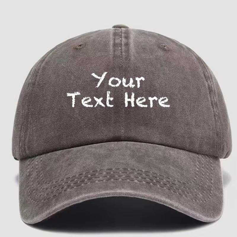 

A Washable Fabric Baseball Cap with a Chalk-Style Font That Allows for Custom Text, Suitable for Both Unisex And Women. Adjustable