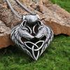 Stainless Steel Double Wolf Head Celtic Knot Pendant Necklace - Retro Style Accessories
