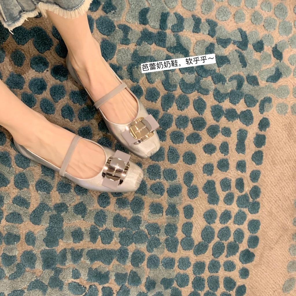 Spot second hair! Grape mother same shoes ballet style metal buckle one word with round head single shoes shallow mouth Mary Jane shoes