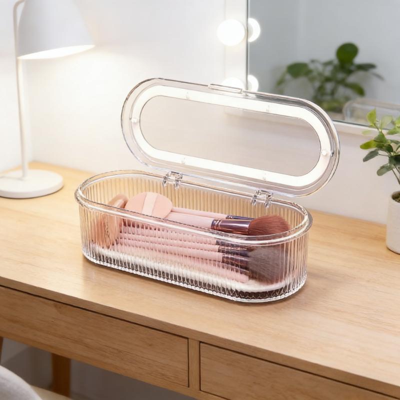 1pc Acrylic Cosmetic Brush Storage Box Transparent Makeup Brush Organizer Dustproof Holder Vanity Bathroom Accessories with Lid