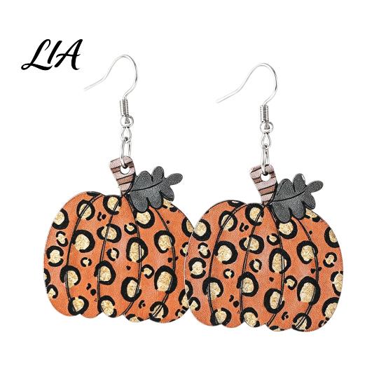 Cute Pumpkin Shape Jewelry 1 Pair Fall Earrings, Acrylic Leopard Print Dangle Drop Statement Thanksgiving Autumn Halloween for Women Daily Wear