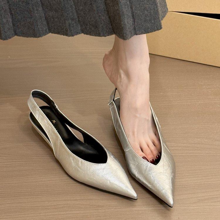 2025New Women Shoes Fashion Pointed Toe Sandals Sexy Leopard Slingback Sandals 3cm Wedge Sandals for Women Leather Single Shoes