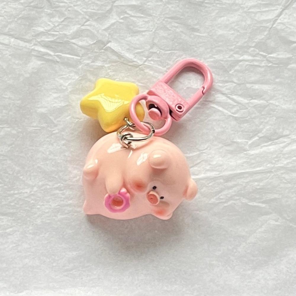 Cartoon 3D Pink Pig Keychain Pendant Star Buckle Schoolbag Pendant Fashion Powder Pig Keychain