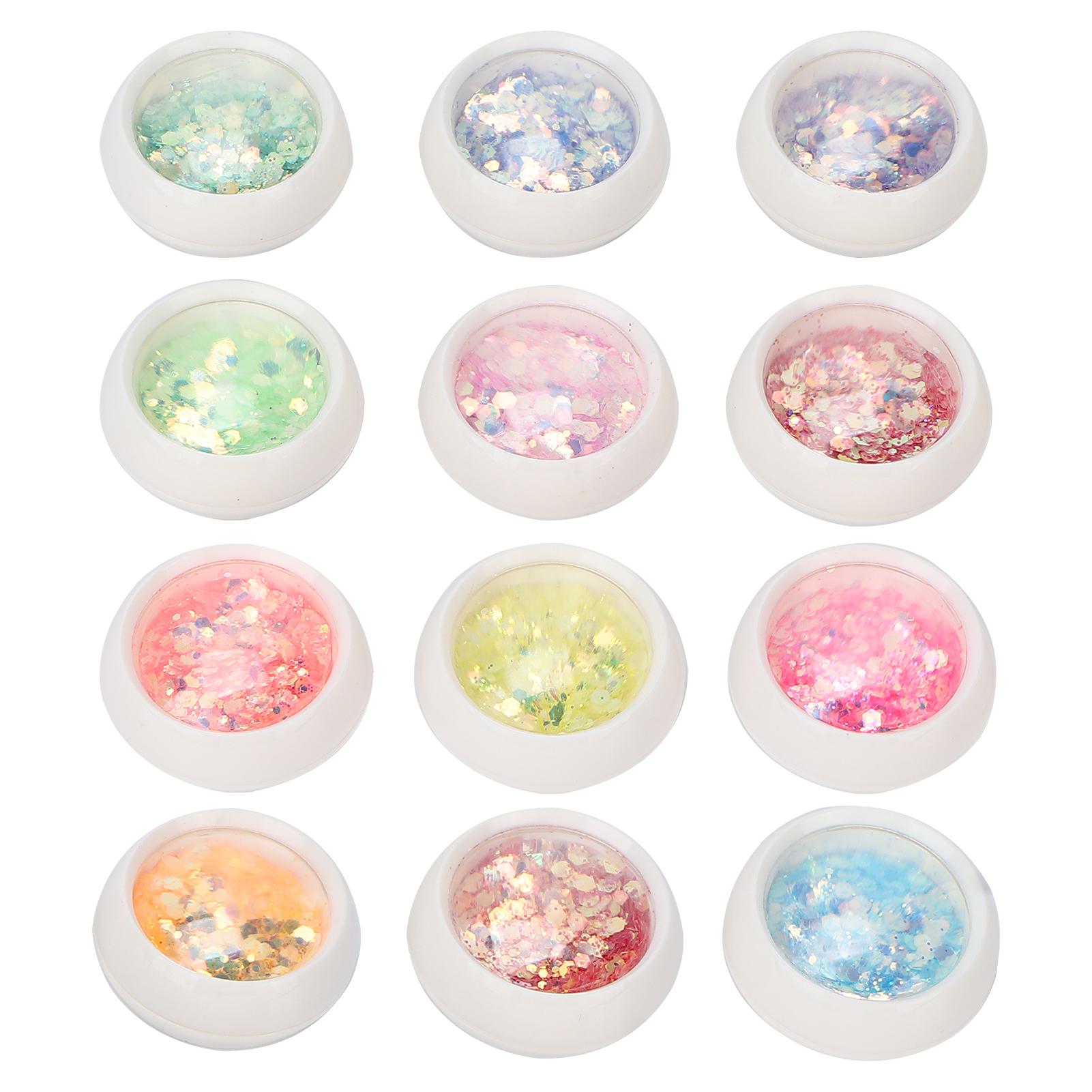 

12 коробок для дизайна ногтей с блестками DIY для дизайна ногтей, блестящие хлопья, пудра для маникюра, украшение