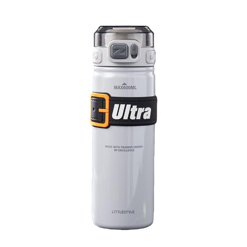 600ML Vacuum Flask, Stainless Steel Leak Proof Thermos with One Hand Open Lid, Portable Handle, Sport Travel Water Bottle Hiking 600ml серый