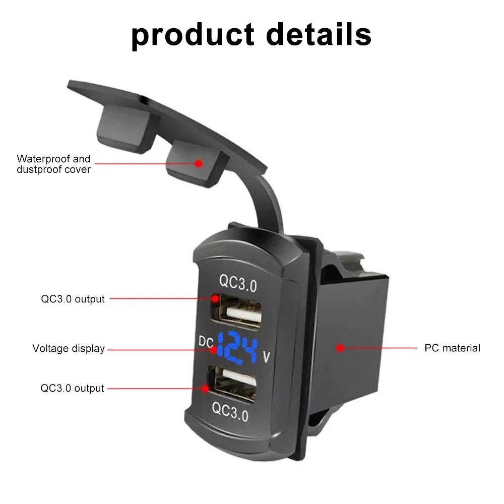 Universal Car Charger Waterproof QC3.0 Dual USB Ports 12-24V Display Auto Adapter For Toyota Quick Charging Car Accessories