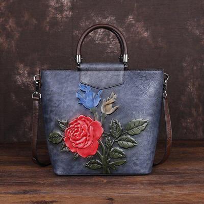 Retro Large Capacity Luxury Handbags Women Bags Designer Genuine Leather Casual Tote Rose Shoulder Bags