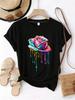 2026 Newest summer tee Rose print plus size women's round neck summer casual short sleeved street fashion versatile  T-shirt