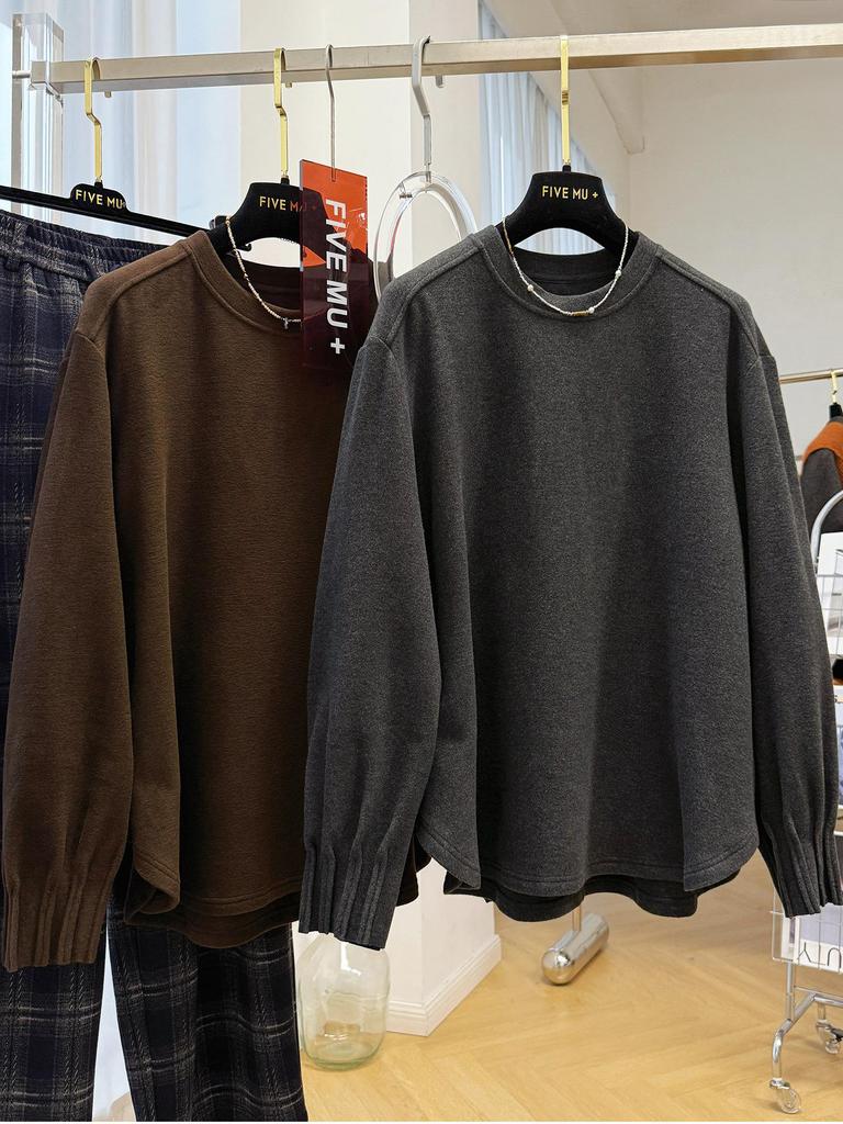 Plus Size Sisters Brushed Long Sleeve Loose T-shirt for Women - Autumn/Winter Casual Design Base Layer