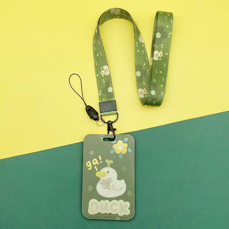 Estuche deslizante de dibujos animados Kawaii, etiqueta de identificación, funda para permiso de trabajo, funda con estampado de oso y conejo, soporte para tarjeta con nombre de permiso de trabajo