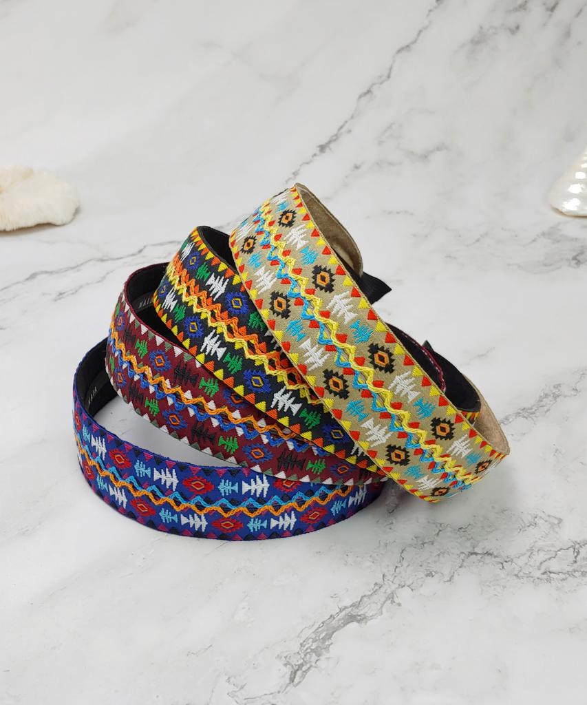 Maia Geometric Pattern Headband-Green