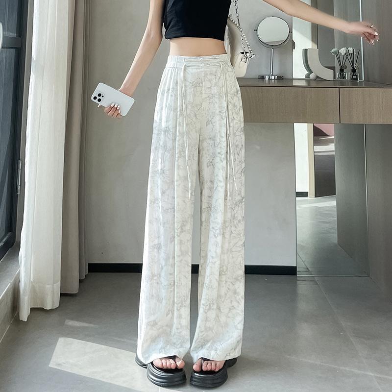 Wide Leg Pants Women's Casual Button Pants High Waist Straight Pants
