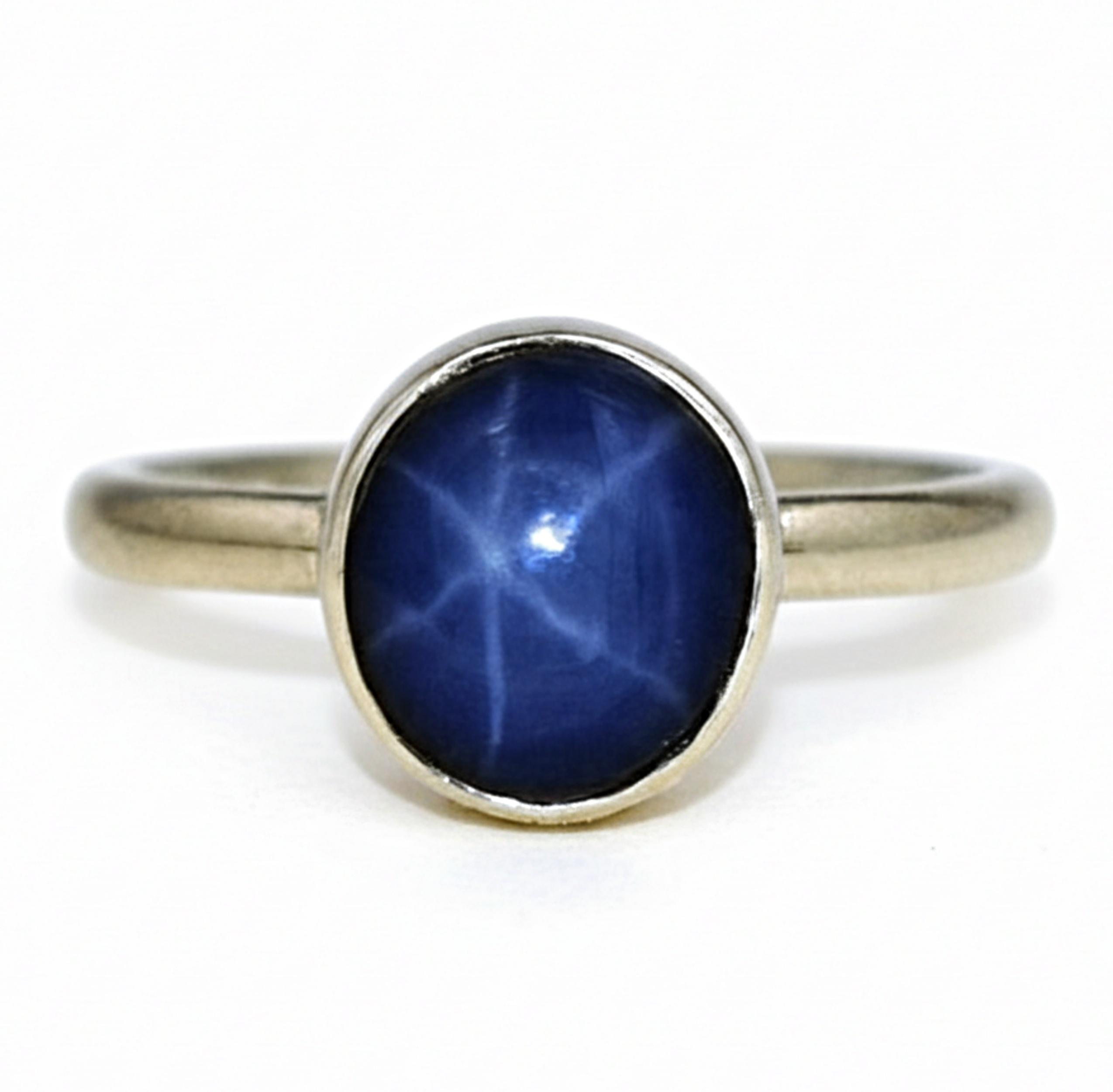 

Round Blue Star Sapphire Ring, 925 Solid Sterling Silver, Sapphire Statement Ring, Minimalist Unisex Ring 12 серебряный