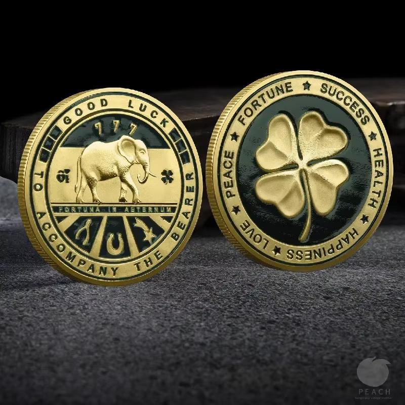 

Lucky Four Leaf Clover Painted Coin 4cm Round Metal Souvenir Challenge Commemorative Coin for Home Decor
