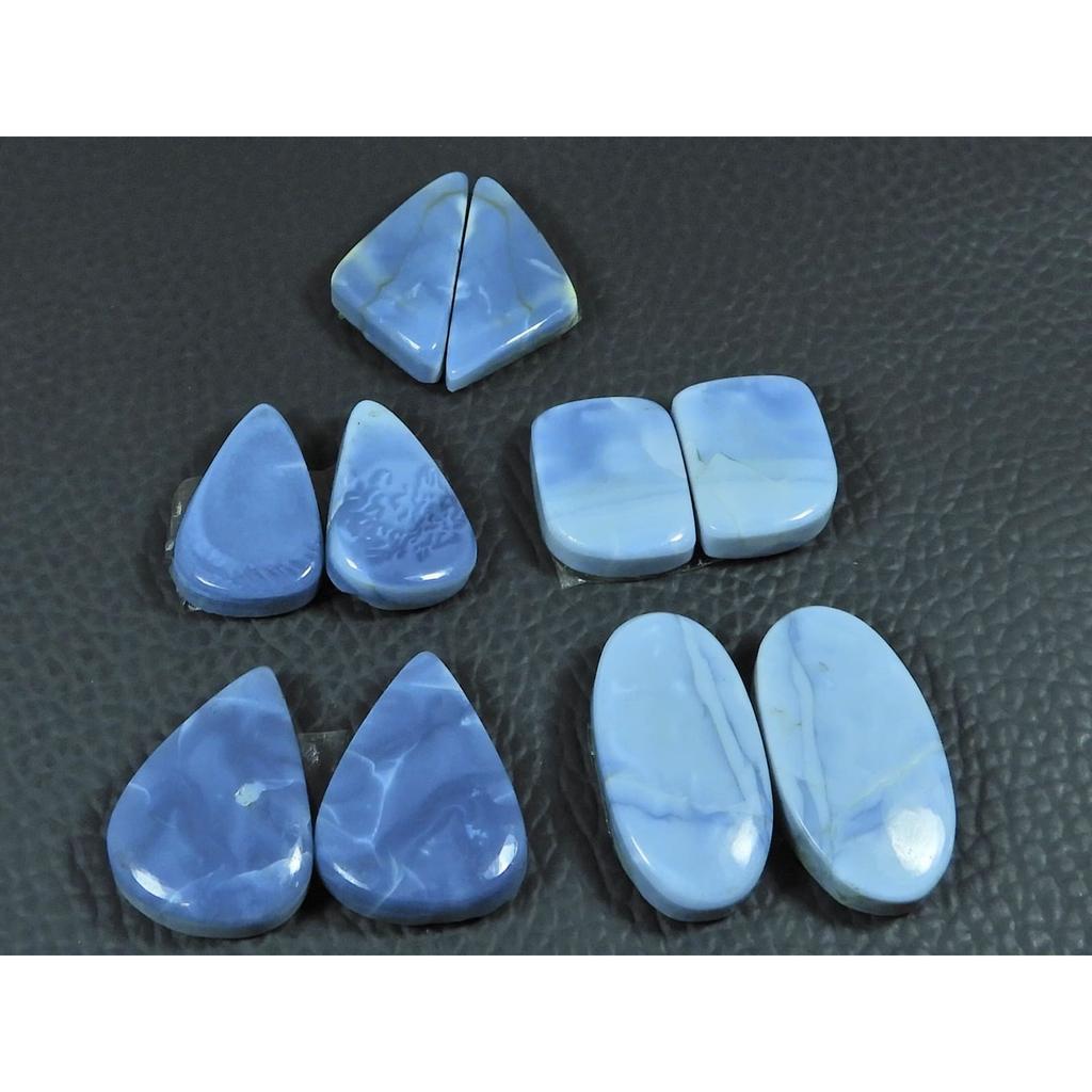 97Cts. Natural Blue Opal Matched Pair Mix Cabochon Loose Gemstone 5 Pair Lot C-3867