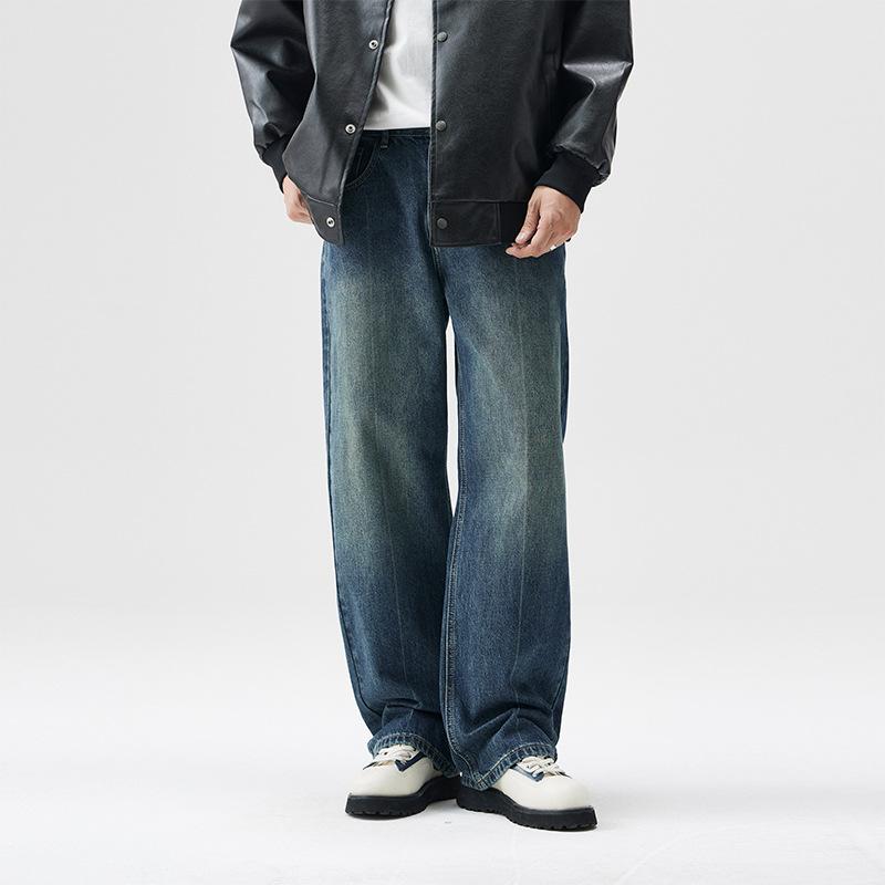 

Новые осенние ретро синие мужские джинсы средней посадки больших размеров 4XL синий