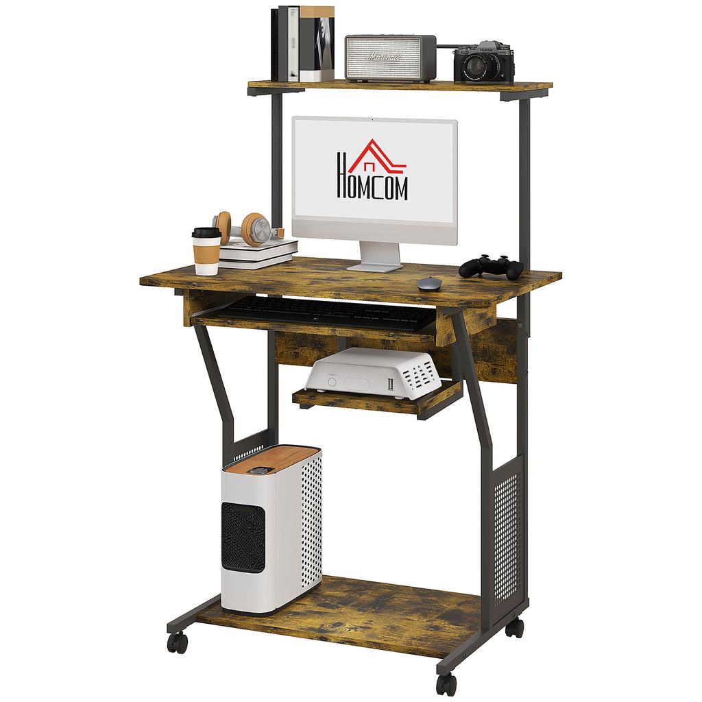Multi-Storage Work Desk, with Sliding Keyboard Tray - Brown/Black