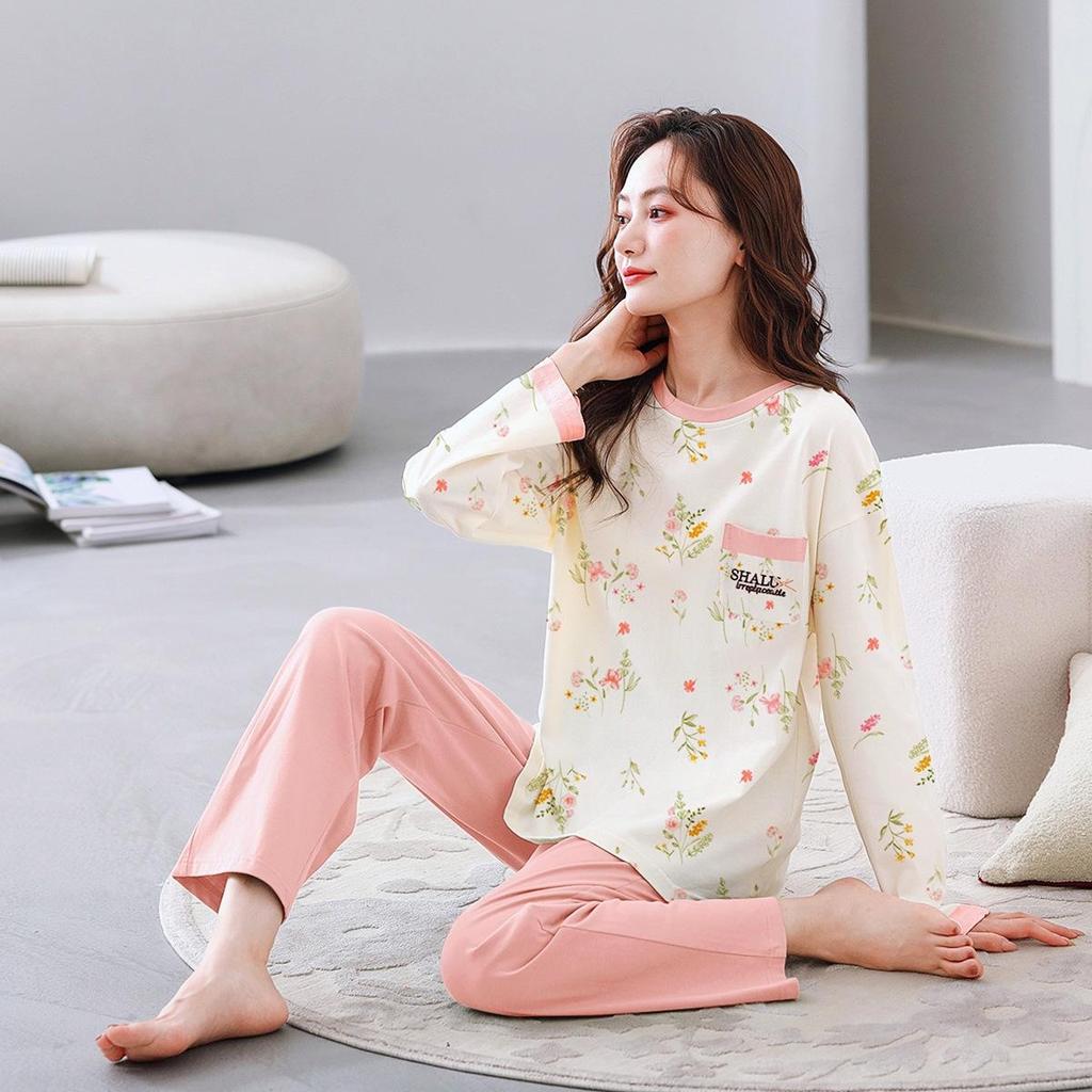 2025 Women's Cotton Pajamas Set - Autumn/Winter Long Sleeve Korean Style Loose Pullover for Indoor/Outdoor Wear