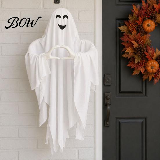 Ghost With Lanyard Halloween Pendant, Heart Hand Gesture Cloaked Messenger Statue, Luminous Eyes Glowing Light Up, Outdoor Lawn Ornament, Haunted