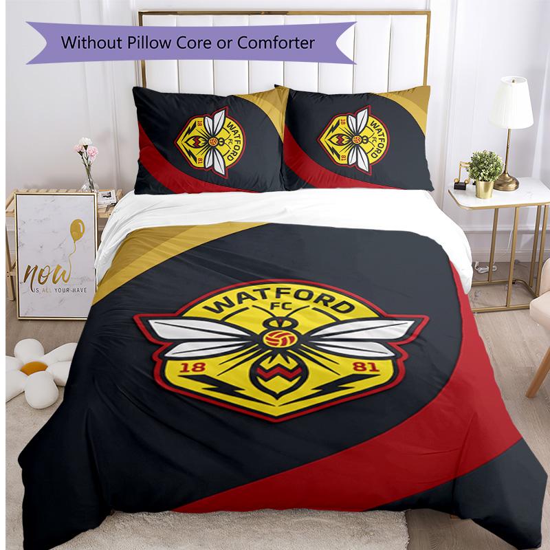 Watford Football Printed 3 Pieces Bedding Set, Comfortable Skin Friendly Bedroom Duvet Cover Set