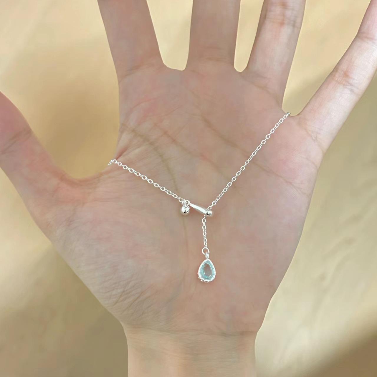 Seiko Aquamarine Water Drop Necklace Women s Light Luxury Temperament High-end Sense Versatile Niche Design Pull Clavicle Chain
