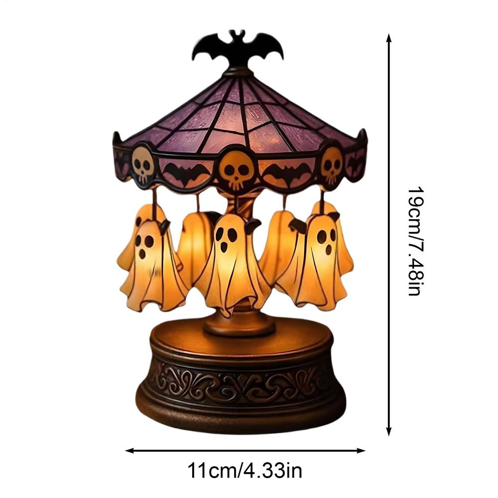 Light up Ghost Carousel Halloween Spooky Carousel Lamp Decorations Antique Spooky Floating Ghost Table Decor for Halloween Party