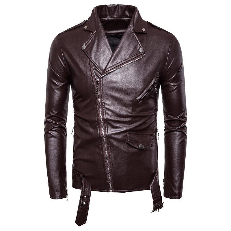 Spring Autumn Men's Clothing Motorcycle Leather Jacket Men's Stand Collar Punk Leather Coat