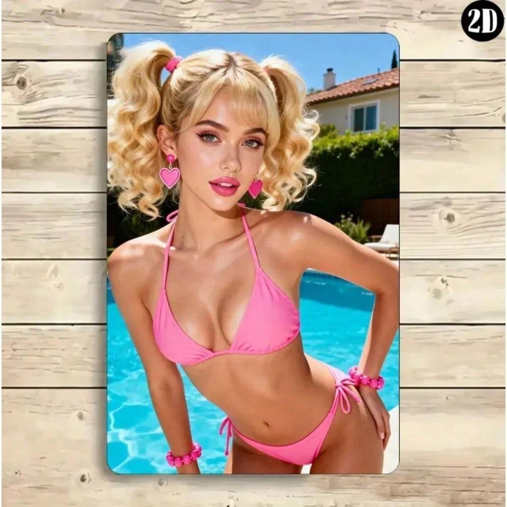 Винтажное бикини Металлический настенный плакат Ретро Pin-Up Девушка Оловянный знак Декор домашнего бара