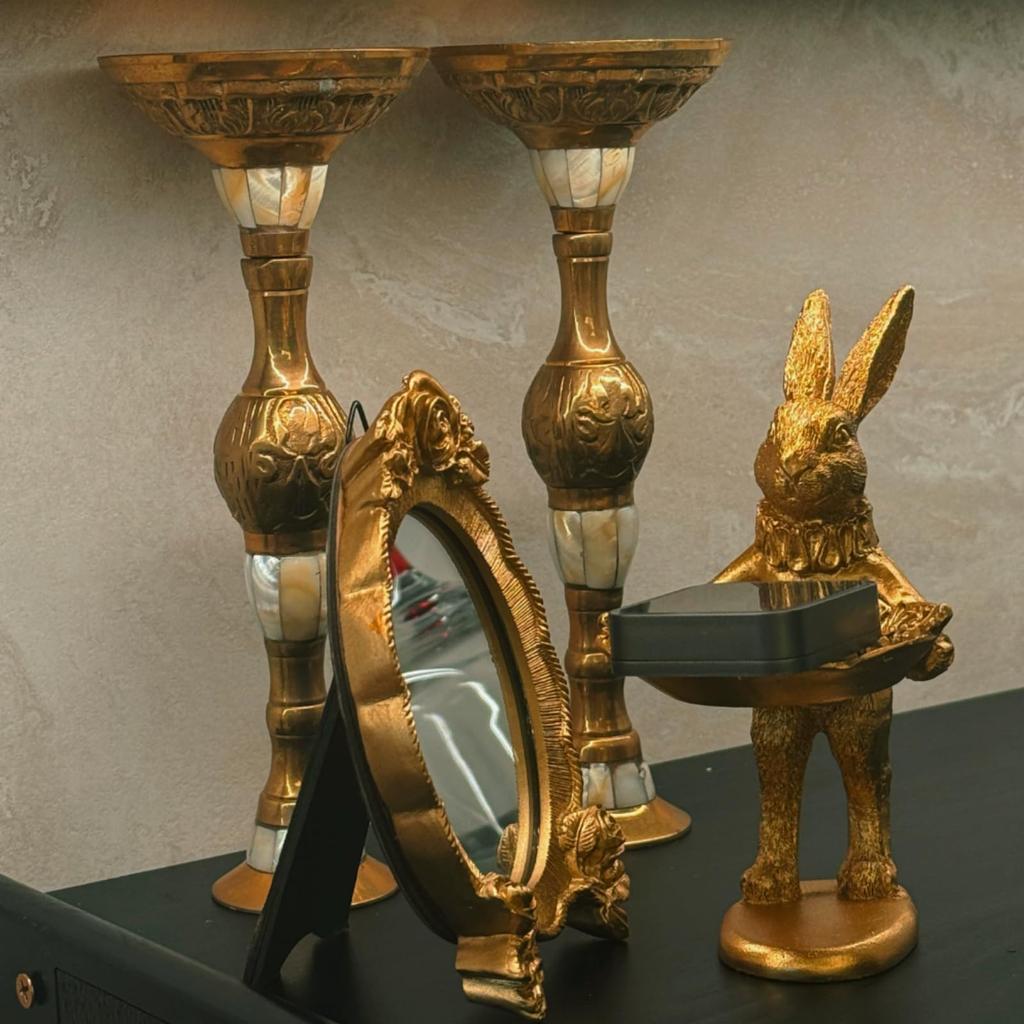 AQUALOACH Rabbit Figurine Tray Entryway Key Small Item Stylish Interior Accessories Feng Lucky Gift A - Holder, Container, Gold, Decor, Storage,