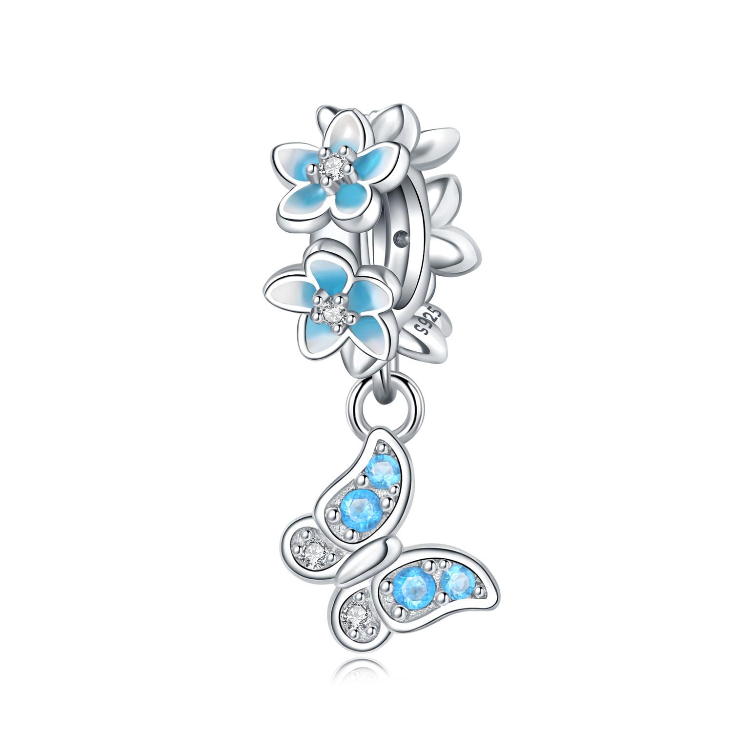 

Copper Metal Charm Bead Components Authentic Original Glue-on Blue Butterfly Pendant Bead Component Plant Beaded Bead Components Compatible With