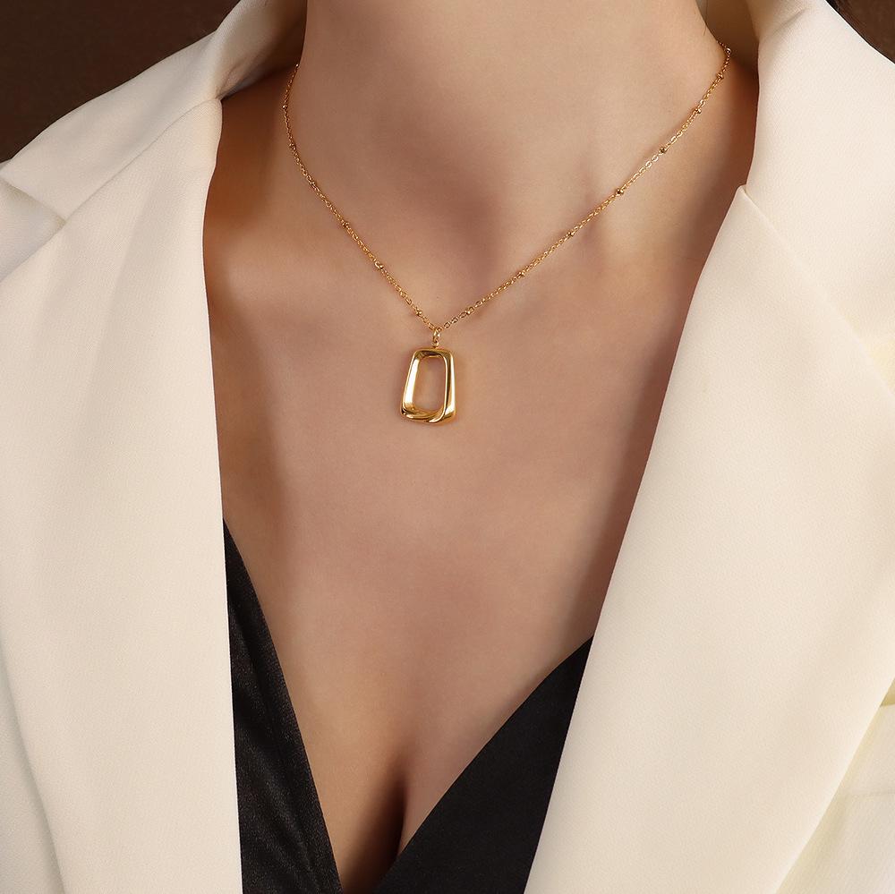 Marka French Geometric Square Necklace & Clavicle Chain Set with 18k Gold Titanium Steel Earrings Studs