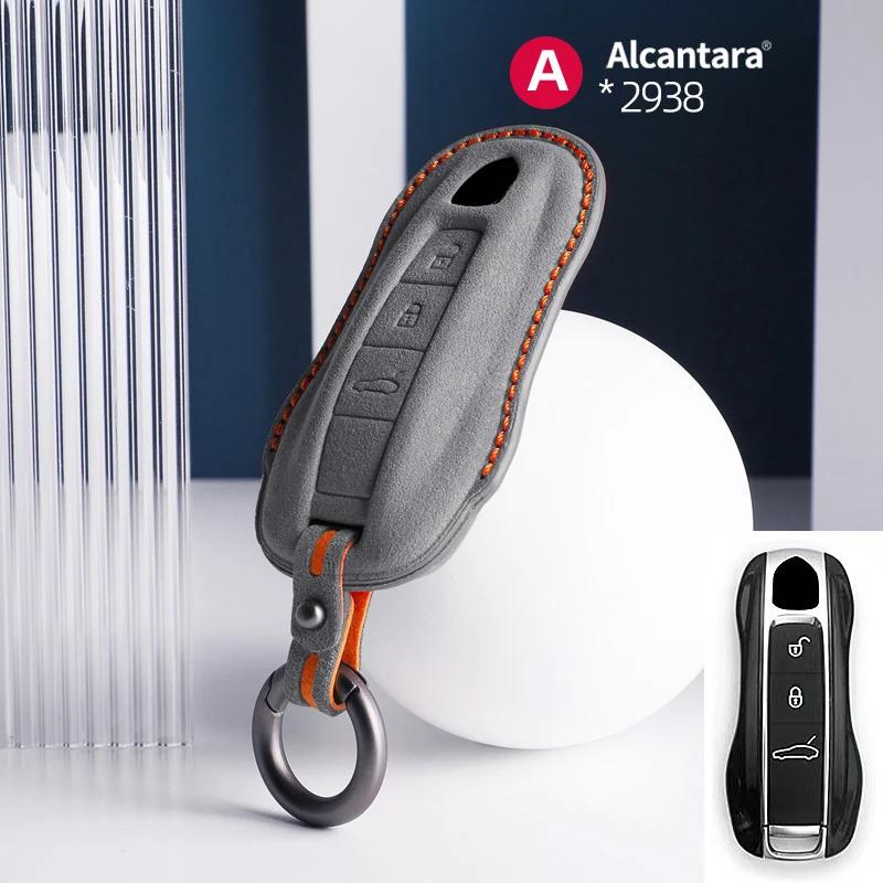 Alcantara Car Key Case Cover For Porsche Panamera Spyder Carrera Macan Cayman Cayenne 911 970 981 991 Accessories