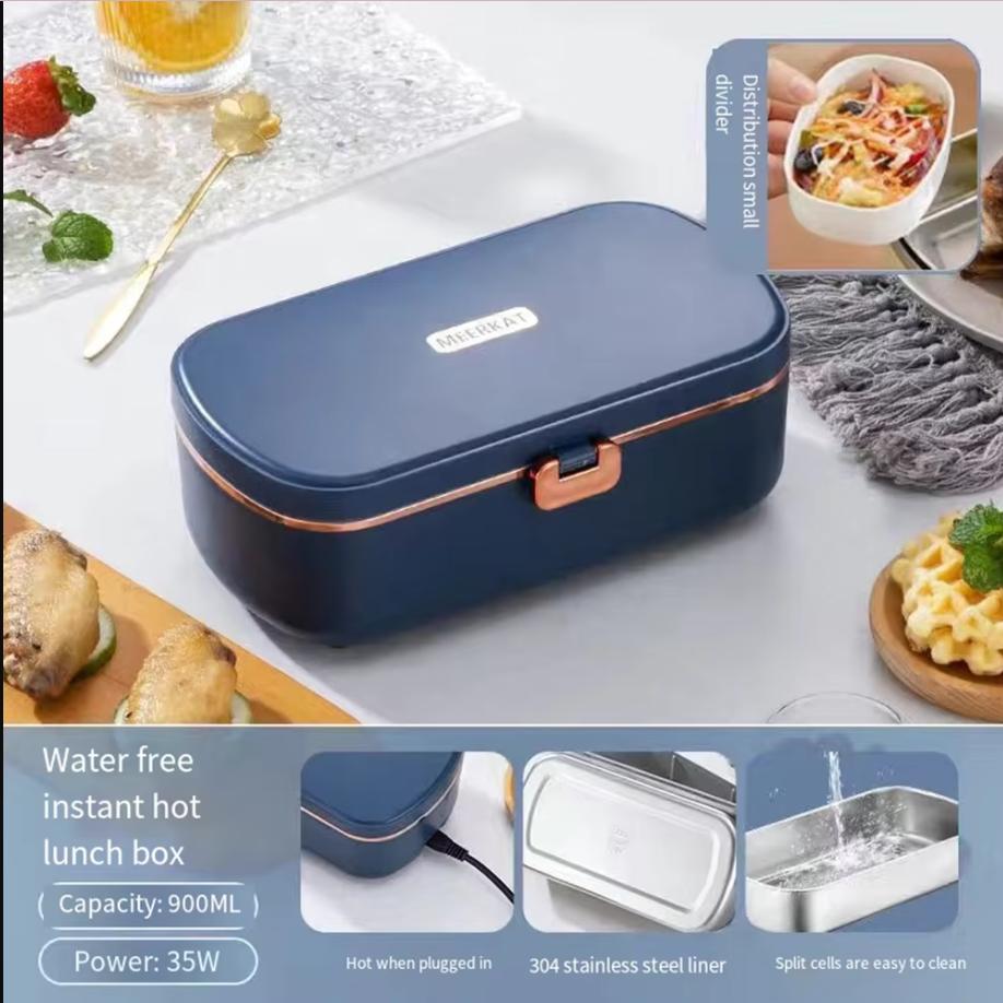Portable Water Free Bento Stainless Steel Warmer Office Food Lunch Box Electric Heater EU синий