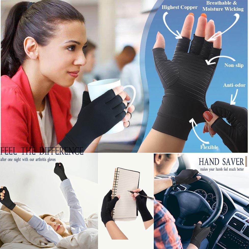 Durable And Safe 1 Pair Arthritis Compression Copper Ion Glovesrelieve Hand Pain Swelling&Carpal Tunnel Fingerless For Typingsupport For Joints