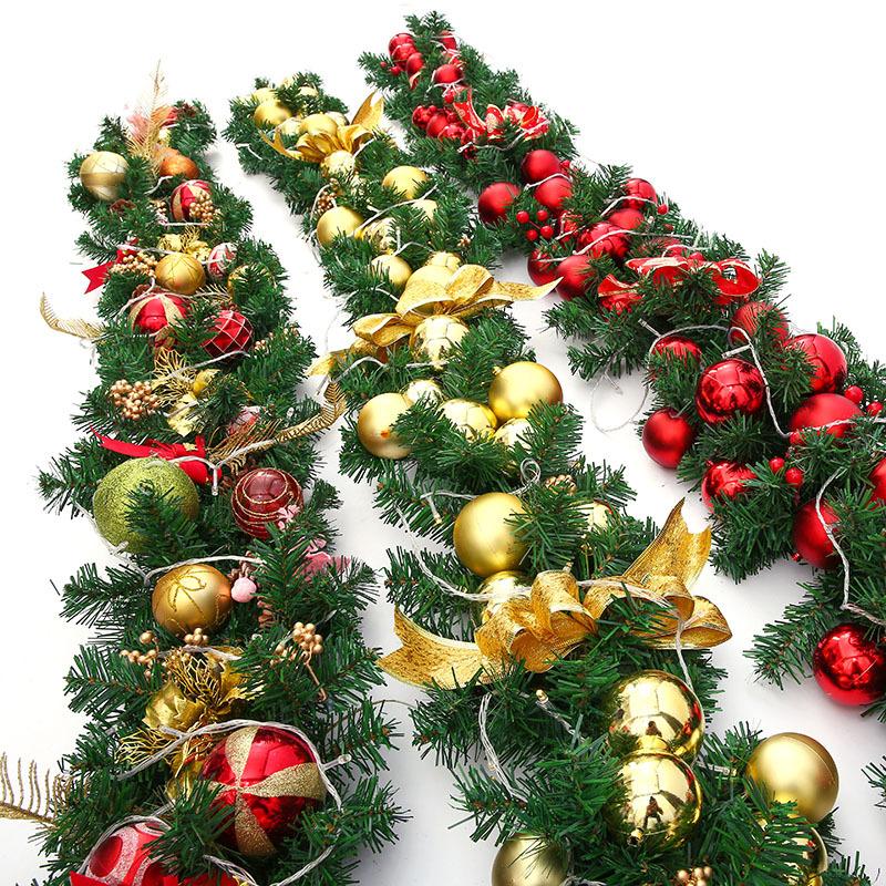 9FT Christmas Garland with Lights - Pre-Lit Artificial Green Christmas Garland for Stair Railings Mantle Decorations with Red Flowers, Berry Clusters