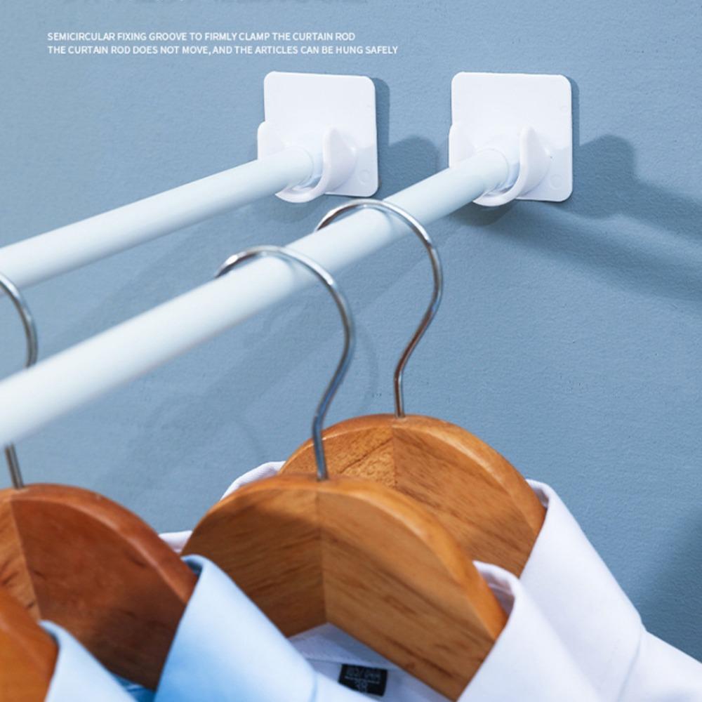 2pc Punch Free Curtain Rod Brackets,Self Adhesive Curtain Rod Holders,Nail Free Adjustable Curtain Rod Hooks