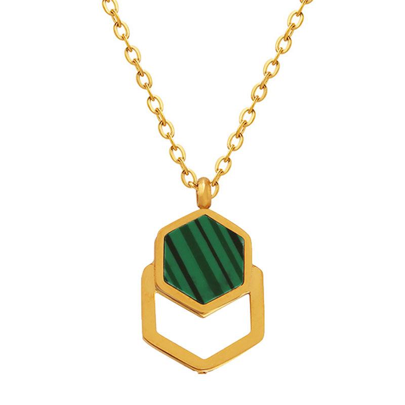 

Новое китайское геометрическое гексагональное малахитовое полосатое ожерелье с подвеской, женская нишевая высококачественная ключичная цепочка