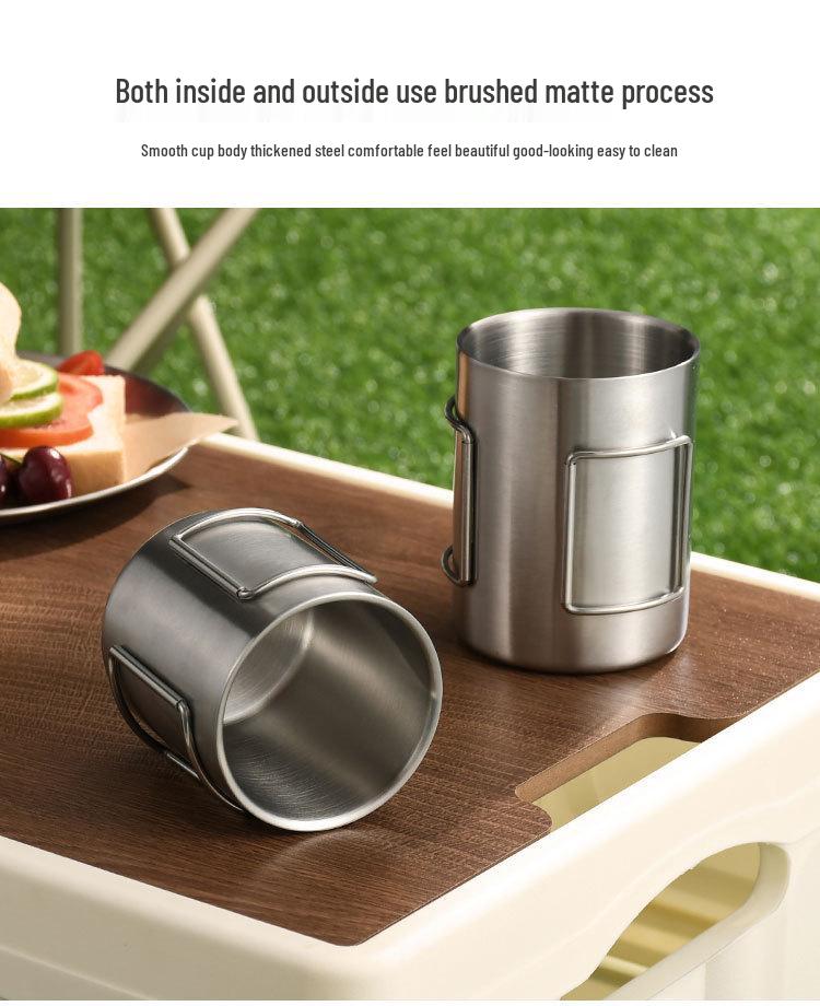 304 Stainless Steel Double-Layer Folding Insulated Outdoor Cup for Camping, Hiking, Travel, and Mountaineering