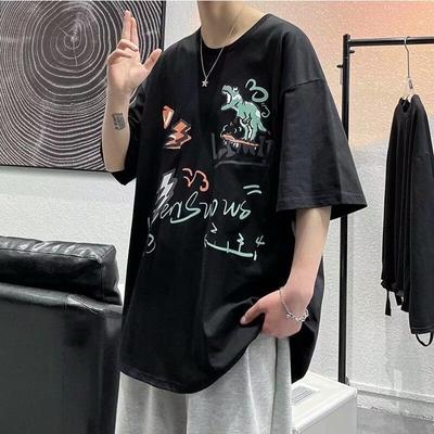 Nova camiseta de manga curta masculina verão estilo coreano tendência simples meia manga top estilo hong kong solto casual moda marca camiseta