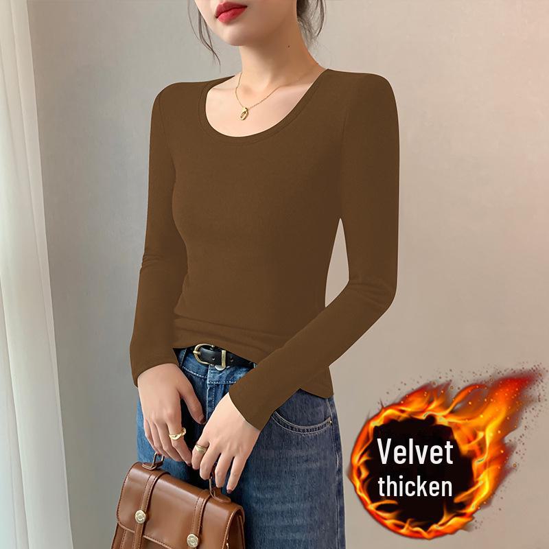 

Женская бархатная рубашка Slim Fit: Круглый вырез, длинные рукава, однотонный, идеально подходит для осени и зимы M (90-102 lbs)